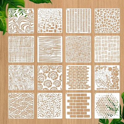 16 Pcs Paint Stencils for Crafts Reusable Wall 6 x 6 inches 