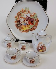 Vintage Miniature Tea Set, 10 Pieces, Gold Trimmed, Music in the Garden