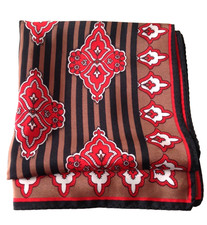 Vintage VERA NEUMANN SCARF Paisley Stripes Red Brown Black White 28.5  Square