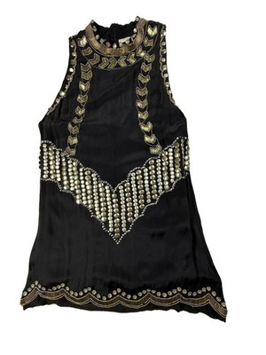Jen's Pirate Booty Tank Top  Womens S Black Beaded Sequin Tunic Mini Dress