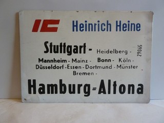 Zuglaufschild Metall IC Heinrich Heine Hamburg Altona Stuttgart 29065 21x30 cm