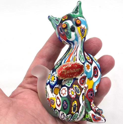 Murano Art Glass Millefiori Cat Figurine Made in Italy Original Sticker ~ Video
