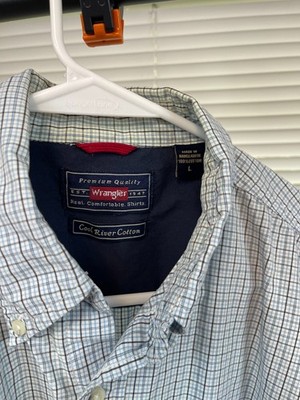 Wrangler Cool River Cotton Shirt L Plaid Button Down Short Sleeve Outdoor Wester