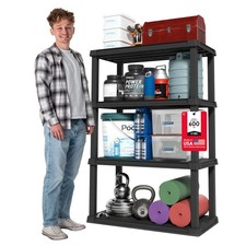 IRIS USA Plastic Storage Shelves |Made in USA| 56"H x 36"W x 4 Tier, Black