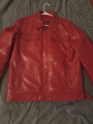 INC International Concepts Red Crocodile Leather Jacket Men's XL