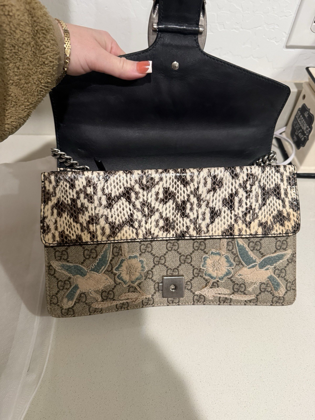 Gucci MLB Dionysus Bag Embroidered GG Coated Canvas with Python Small image 3