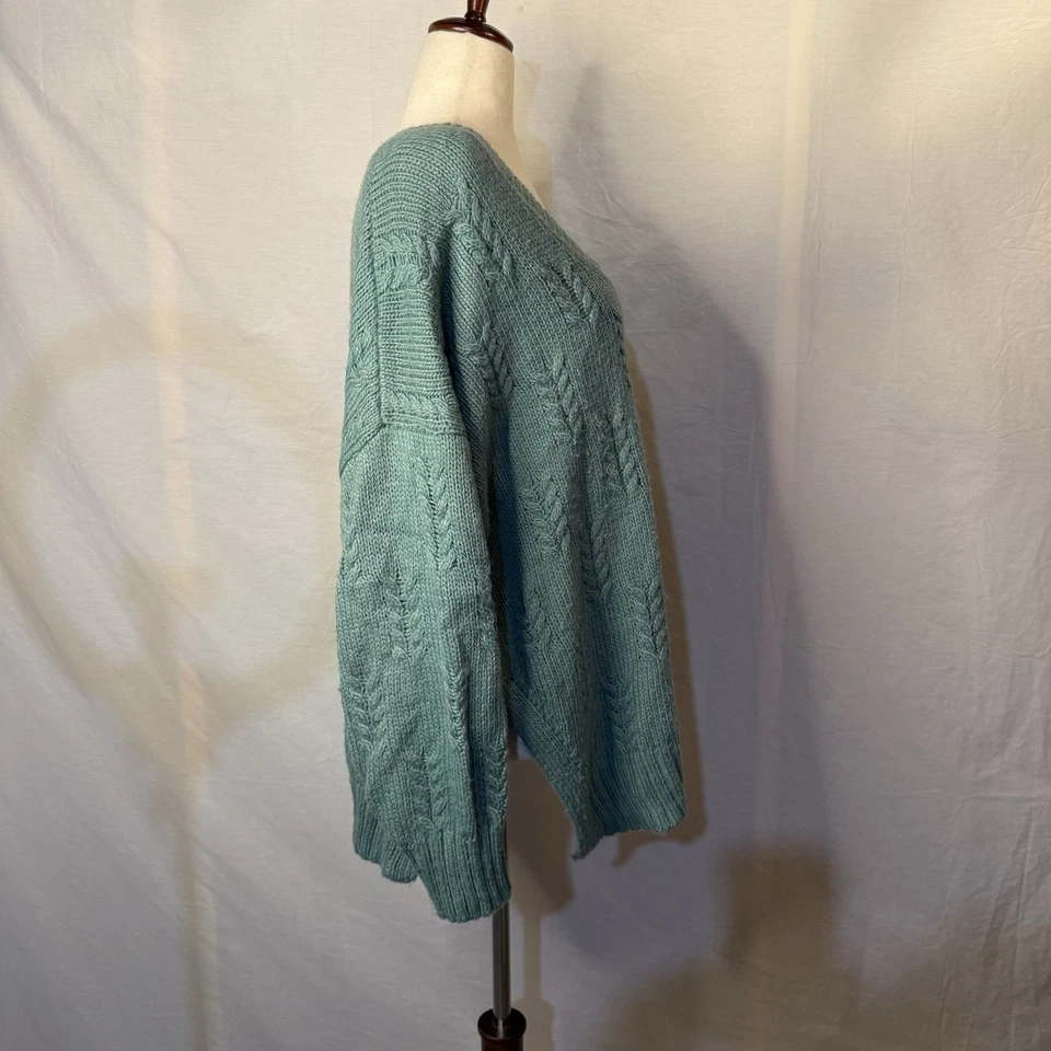 Lucky Brand v-образным вырезом вязаный свитер пуловер текстурированный зеленый повседневный размер XL - Изображение 3 из 4