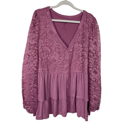 Torrid Babydoll Lace, Tiered Button Down, Super Soft Mix, Mauve, Size 3X