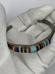 SterlingSilver Native American Multistone Bracelet Signed SJT -READ/REPAIR