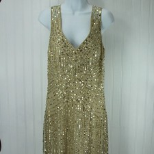 Aidan Mattox Long Sequin Dress Champagne with Silver Gold