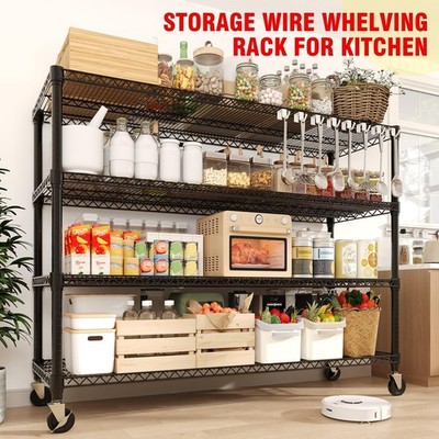 Heavy Duty Storage Shelving Unit ,4-Tier Metal Wire Shelves Garage with Wheels