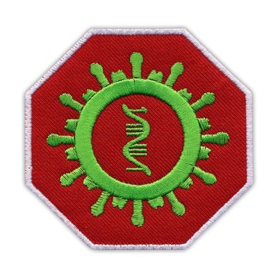 STOP VIRUS - auffälliger grüner Aufnäher/Abzeichen bestickt