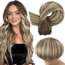 Weft Hair Extensions 18 Inch 105g Walnut Brown To Butter Blonde Ombre Color