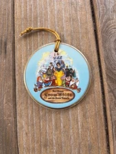 Disney Snow White & Dwarfs Christmas Ornament Porcelain Disc 2.5" Dated 1987