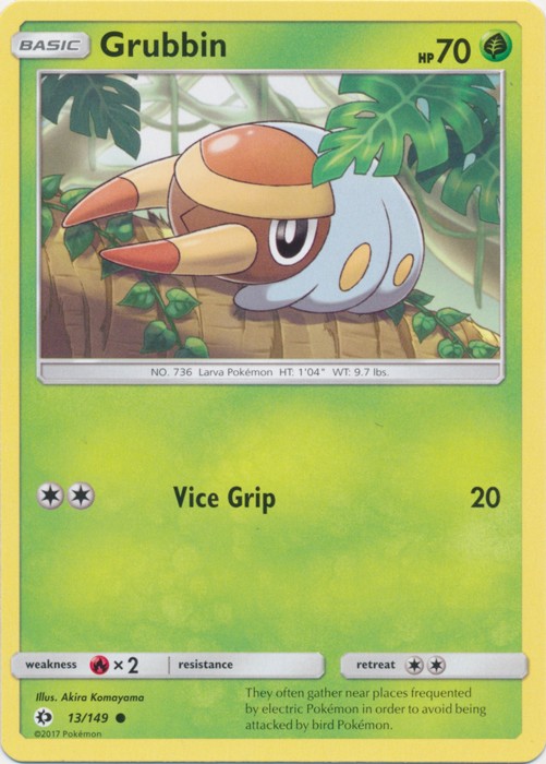 Grubbin - 13/149 - Common (Damaged) Sun and Moon Base Set - Grass Pokémon
