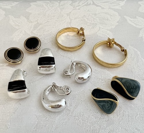 Vintage Clip On Earring Lot Of 5 Hoops Enamel Silver/gold Toned 1 Signed HMN