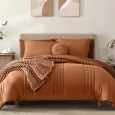 Full Comforter Set - 7 Pieces Burnt Orange Bed in a Bag Full Size Bedding Set...