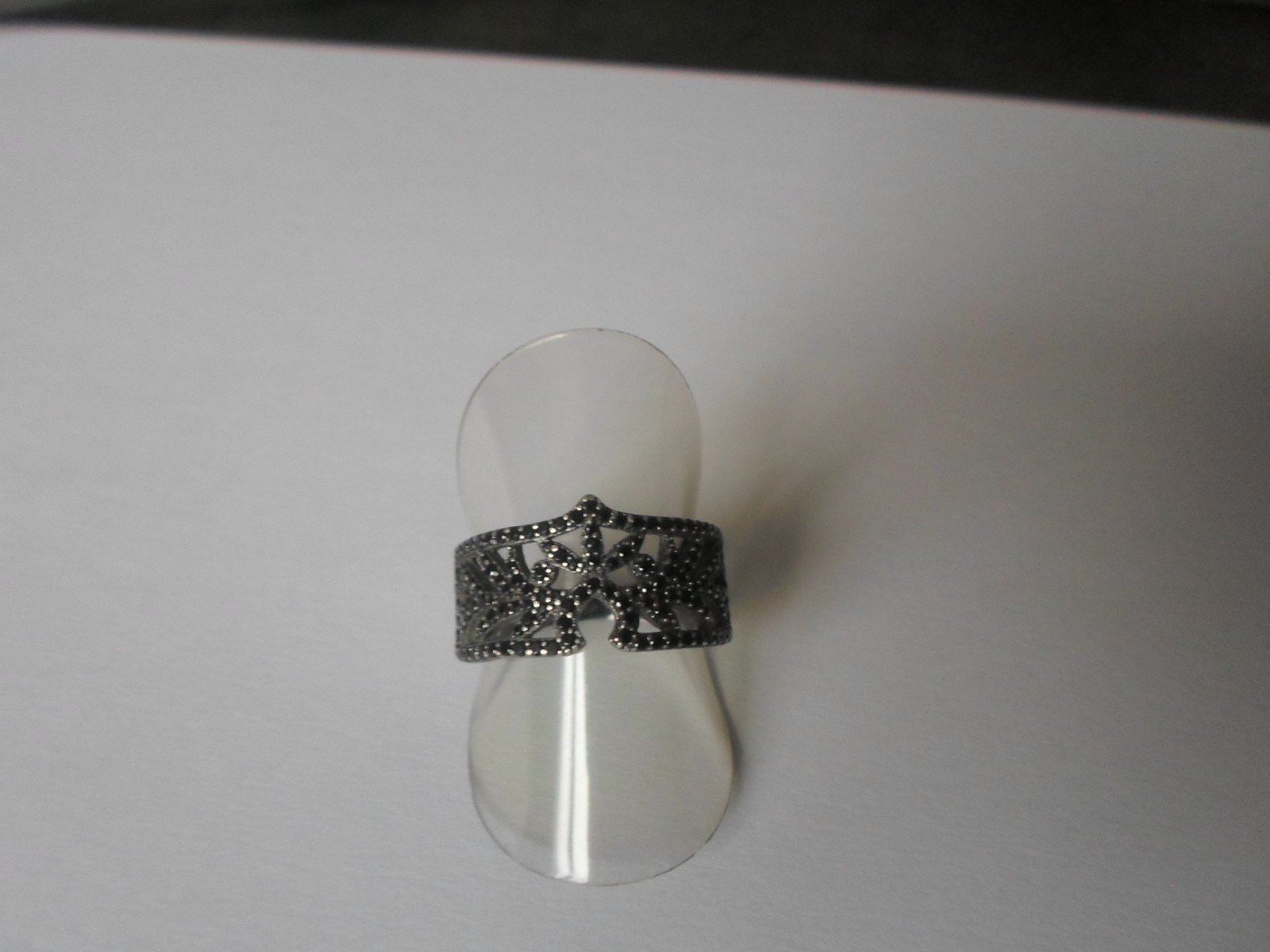 solid silver ring, openwork, paved with black zir… - image 9