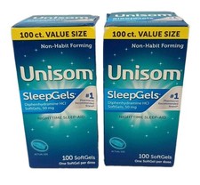 Lot Of 2 Unisom SleepGels Nighttime Sleep-Aid 100 Count Diphenhydramine HCI 50mg