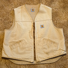 Carhartt Sherpa Lined Full Zip Work Vest Men s L 42" Chest Beige Pockets