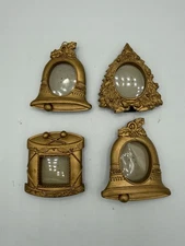 Set of 4 Hanging/Standing Christmas Ornament Picture Frames Gold Tone