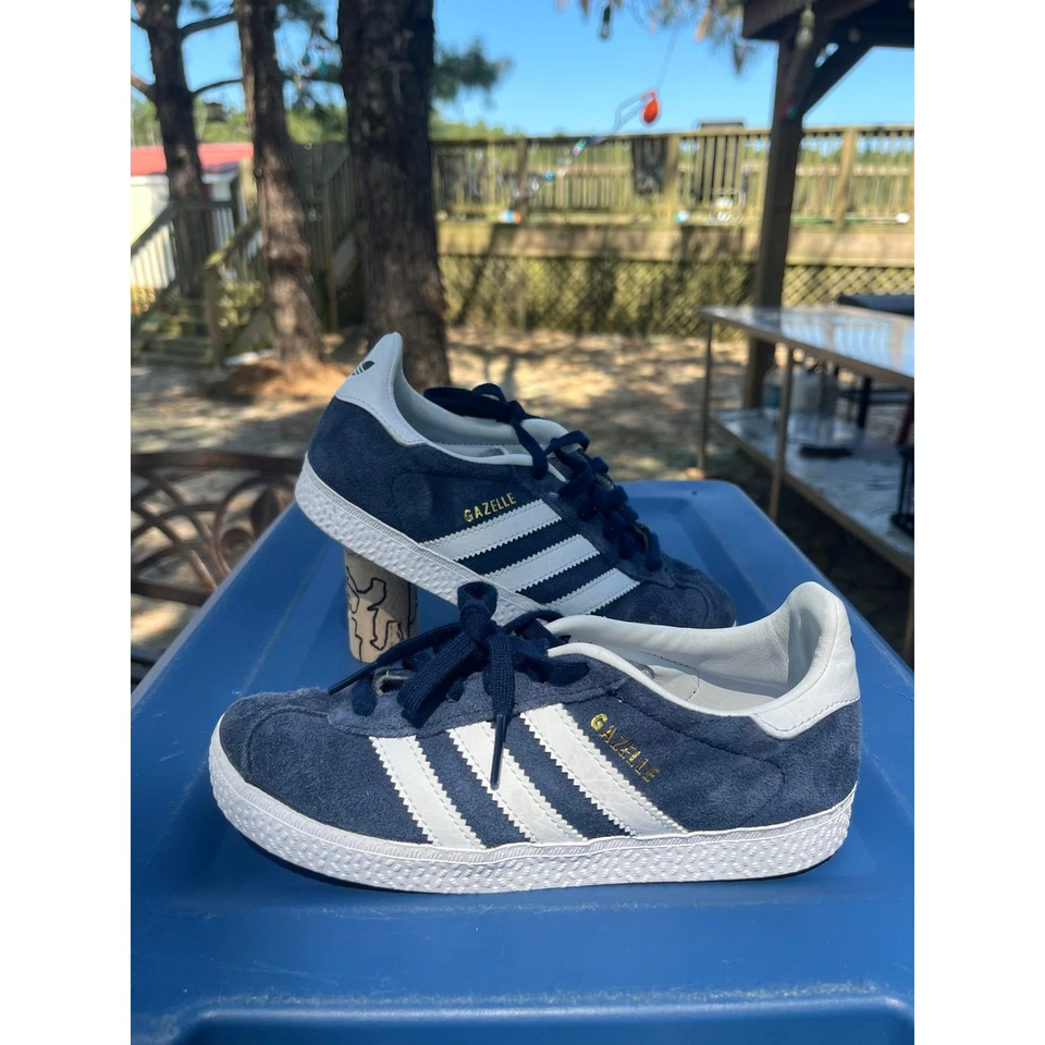 Adidas Gazelle Niños Tenis Azul Marino Blanco Rayas Gamuza Ortolite Foto 2 de 4
