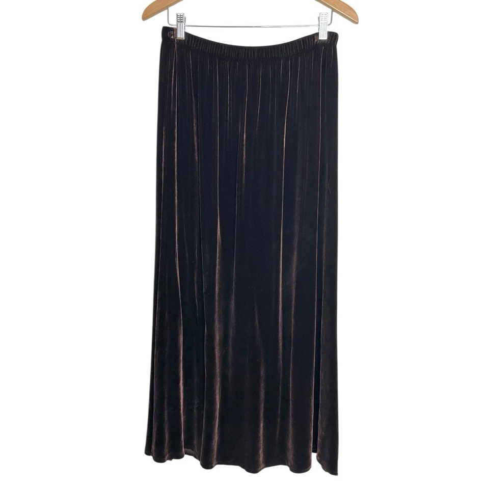 Maxi Falda Eileen Fisher Terciopelo M Marrón Oscuro Mezcla Seda Gótica Línea A Pull On Foto 4 de 4