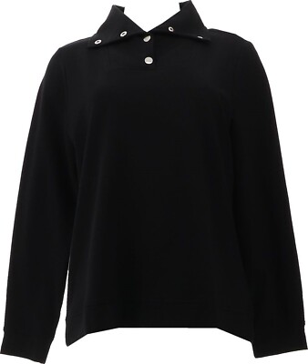 Denim & Co. Women's Active French Terry Long Sleeve Top, Black 2X A469775
