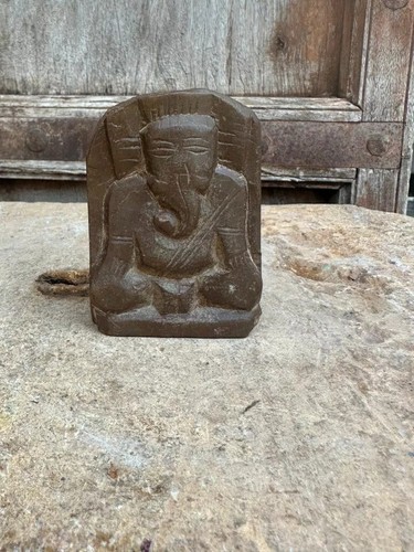 Antique Old Original Brown Stone Hand Carved Hindu God Ganesha Sculpture - Picture 4 of 10