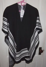 New Time and Tru Women's Black Stripe Ruana One Size