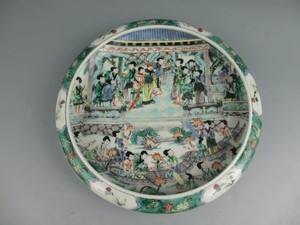 Antique Chinese famille verte character pattern brush wash kangxi mark