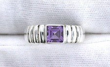 Amethyst Square Faceted Gem Stone Gemstone Sterling Silver Ring Size 6.25 PSR459