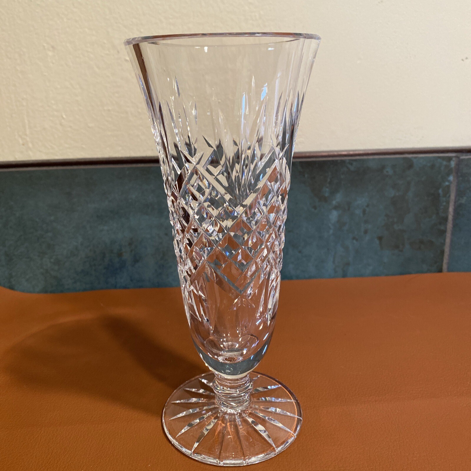 VTG WATERFORD CRYSTAL ASHBOURNE PATTERN FOOTED VASE 7" WATERFORD
