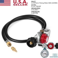4FT Hose High Pressure 0-30 PSI Adjustable Propane Gas Regulator with PSI Gauge