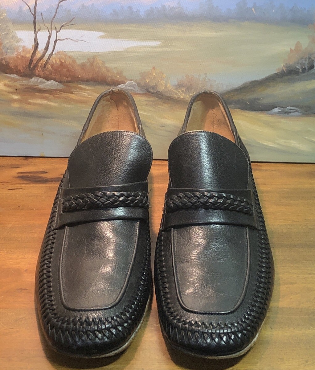 Vintage Florsheim Woven Black Leather Loafers Mens Size 101  display picture 3