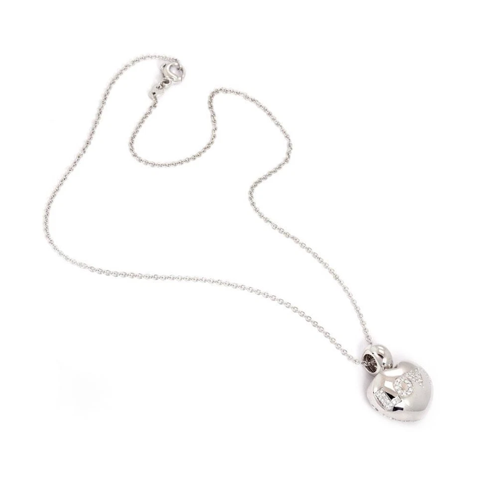 Colgante y cadena de corazón hinchado con diamantes Ponte Vecchio de oro blanco de 18k Foto 2 de 4