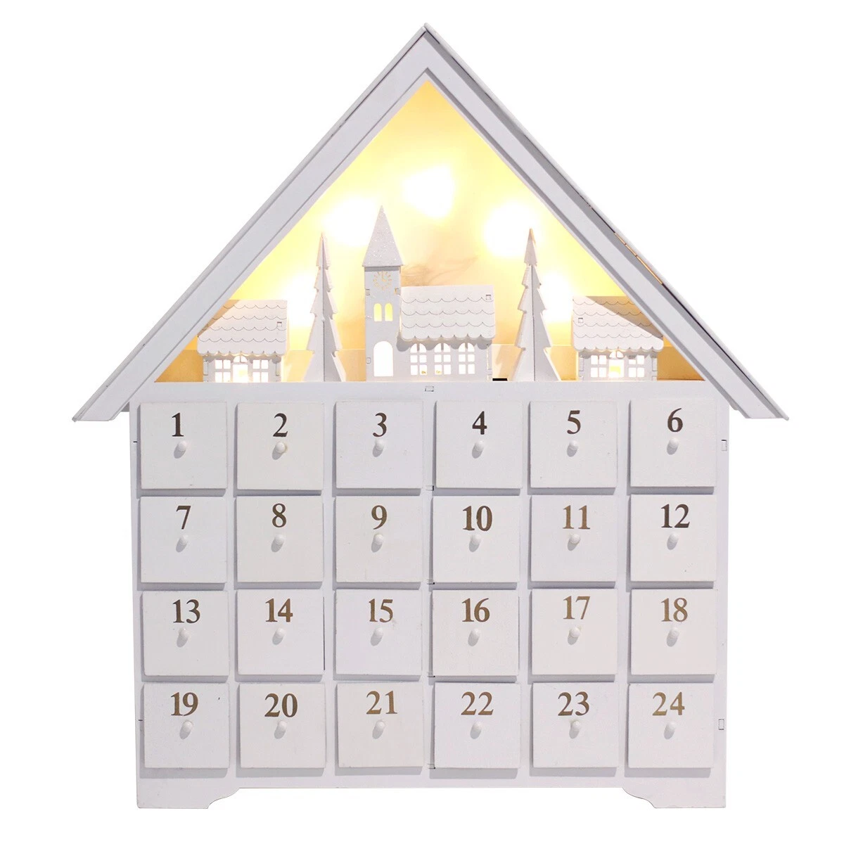 PEUS Wooden LED Advent Calendar House w/24 Drawers Countdown to Christmas  White | eBay