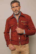 Mens New Trucker Suede Leather Jacket. Real Soft Sheep Skin Bomber Suede Jacket