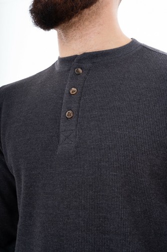 Mens Henley T-Shirt Jumper Top Thermal Grandad Neck Waffle Knit Long Sleeve Work - Picture 5 of 31