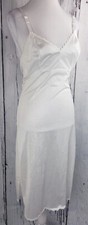VTG Nancy King Lingerie Dress Full Slip White Slit Size 32 Nylon Adjustable 2185