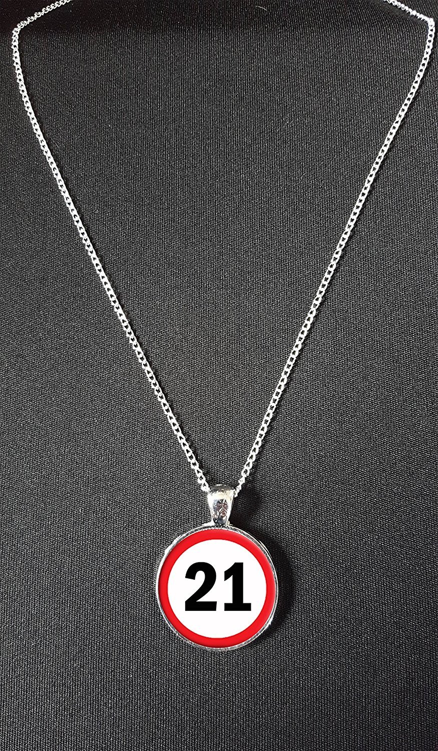 Personalised Any Age Road Sign 18" Silver Plated Chain Necklace Birthday N400