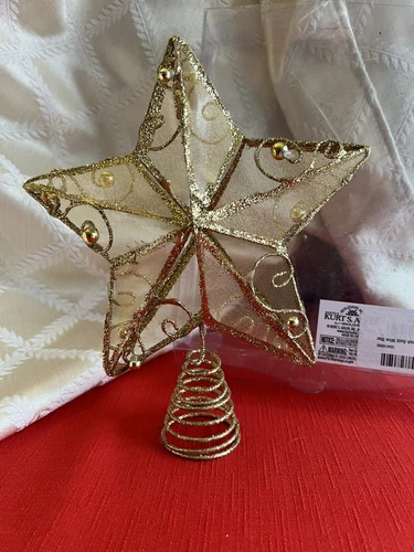 Kurt S Adler Star Christmas Tree Topper 6” Gold Glitter/gold Mesh  5 Point