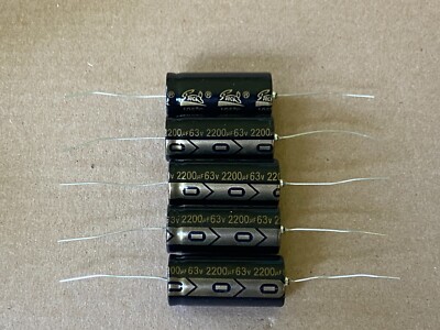 5 New Supertech 2200 uf 63v Axial Capacitors Guitar Tube Amp & Stereo Caps (Qty