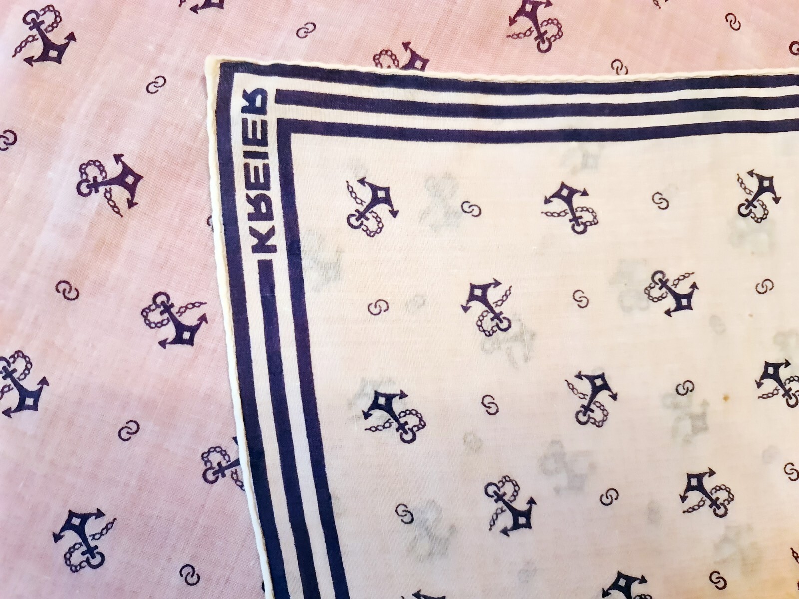 SCARF VINTAGE AUTHENTIC SWITZERLAND KREIER NAUTICAL ART ANCHOR COTTON