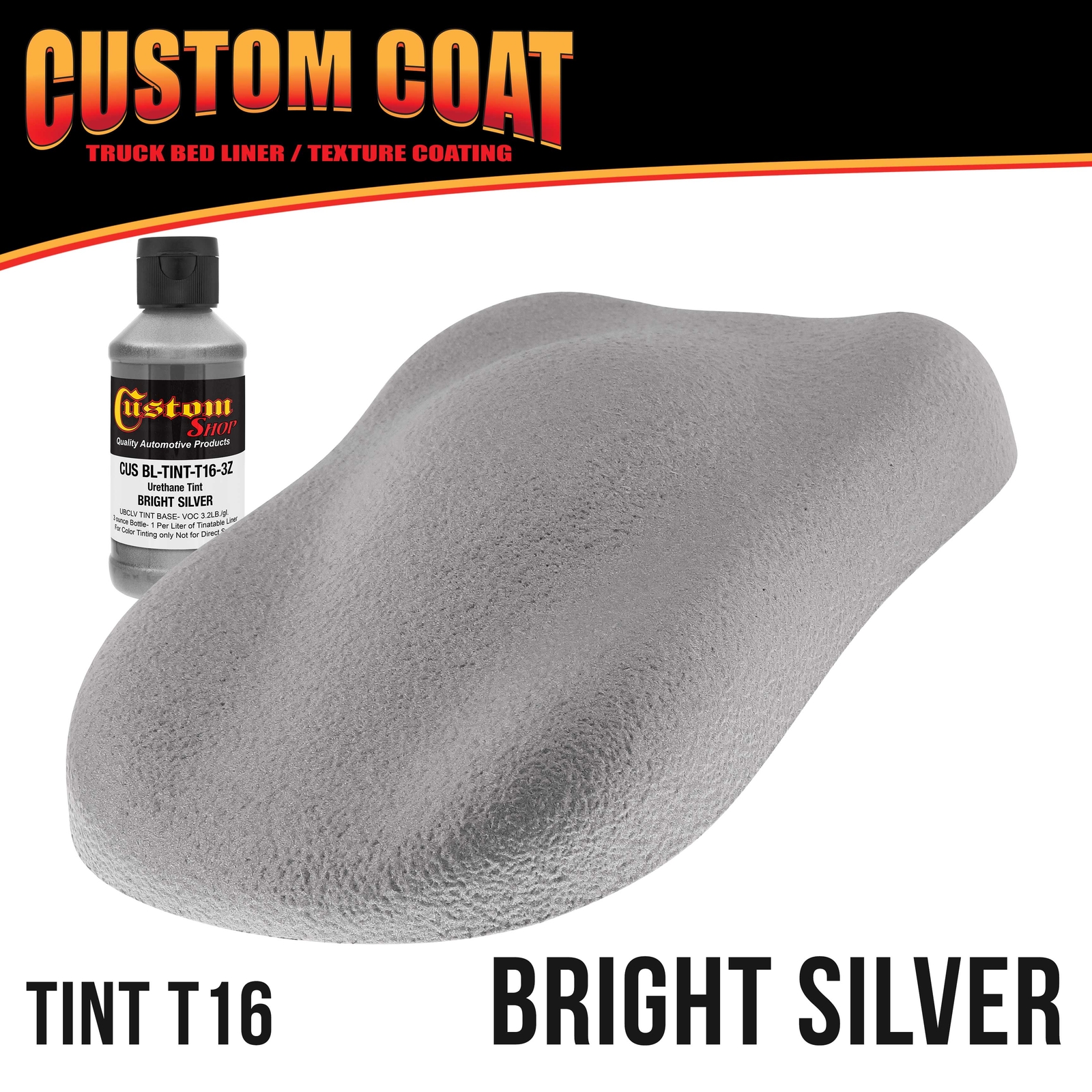 Custom Coat Bright Silver 1 Quart Urethane SprayOn Truck Bed Liner Kit