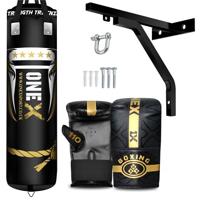 Punch Bag 5ft Heavy Filled 9Piece Boxing Set Gloves Bracket Chain