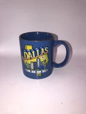 Dallas Texas Souvenir Blue Yellow Skyline  Coffee Mug Tea Cup TX State Outline