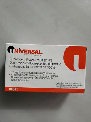 2 boxes of 12 Universal Pocket Highlighters, Chisel Tip, Fluorescent Yellow, 
