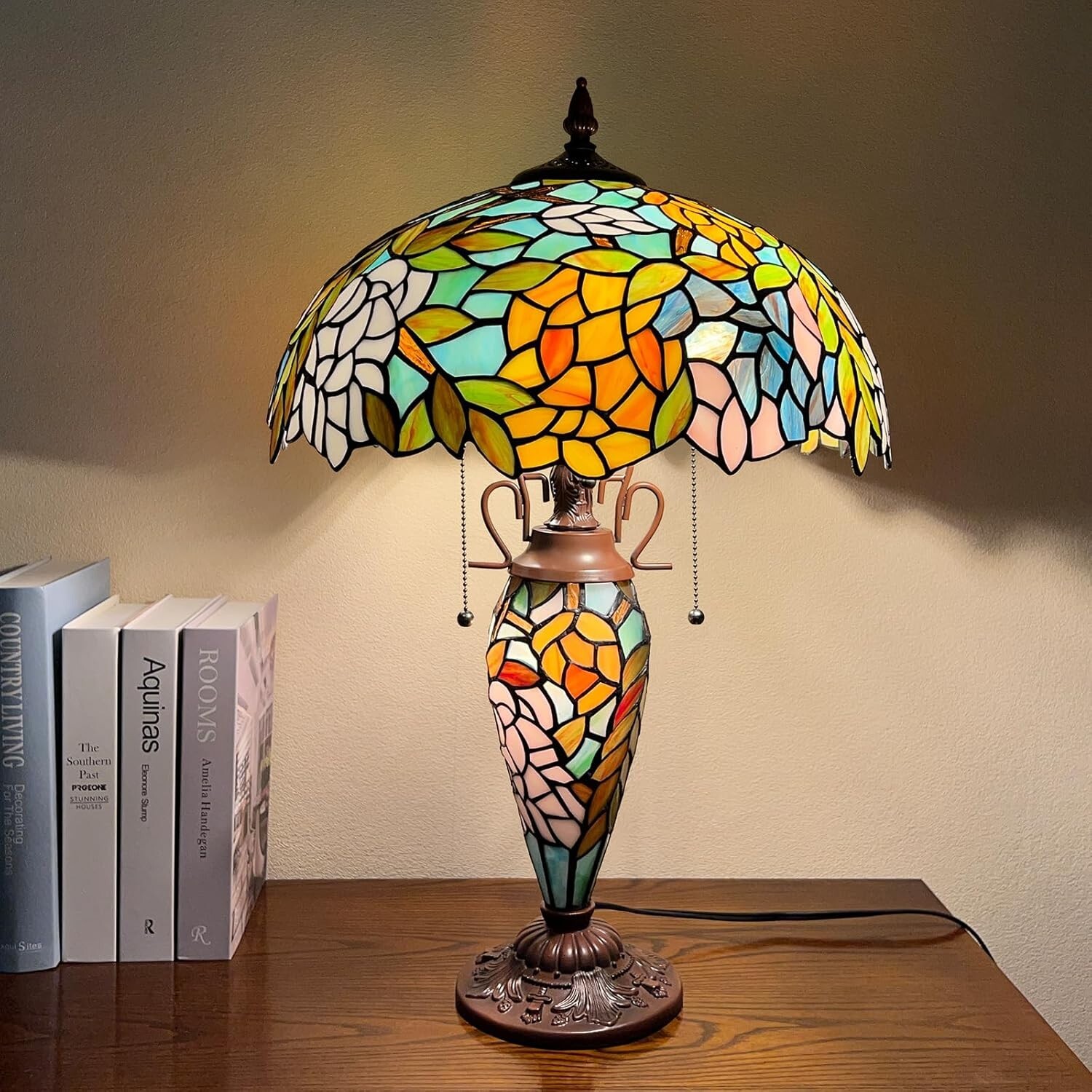 Handcrafted Tiffany Lamp with Wisteria Shade - Antique Style 3-Light Fixture