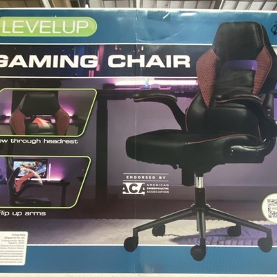 LevelUp Gaming Chair Flow Through Headrest Flip Up Arms Supports Up To 275 lbs